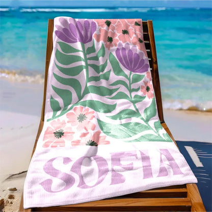 Personalized Retro Beach Towel with Name,Groovy Vibes Beach,Retro Floral Towel