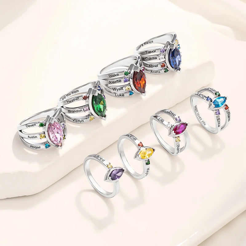 Personalized Dainty Birthstone Ring with Engraved Name Women Jewelry