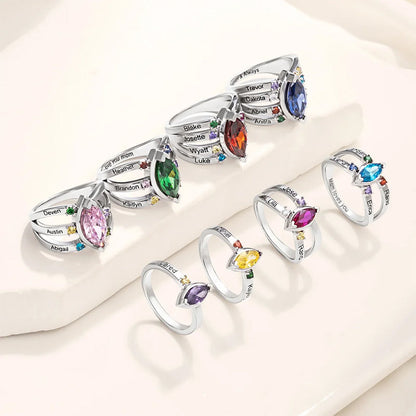 Personalized Dainty Birthstone Ring with Engraved Name Women Jewelry