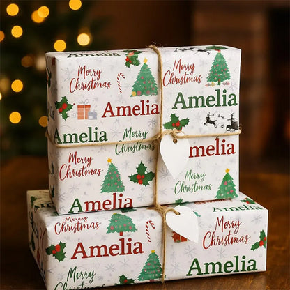 Custom Name Christmas Wrapping Paper Personalized Holiday Gift Wrap