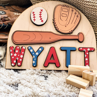 Baseball themed name puzzle, baby shower gift ,birthday for toddlers