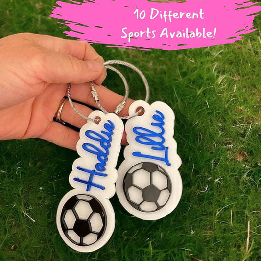 Custom backpack keychains, football accessories, gym bag tags, team spirit tags