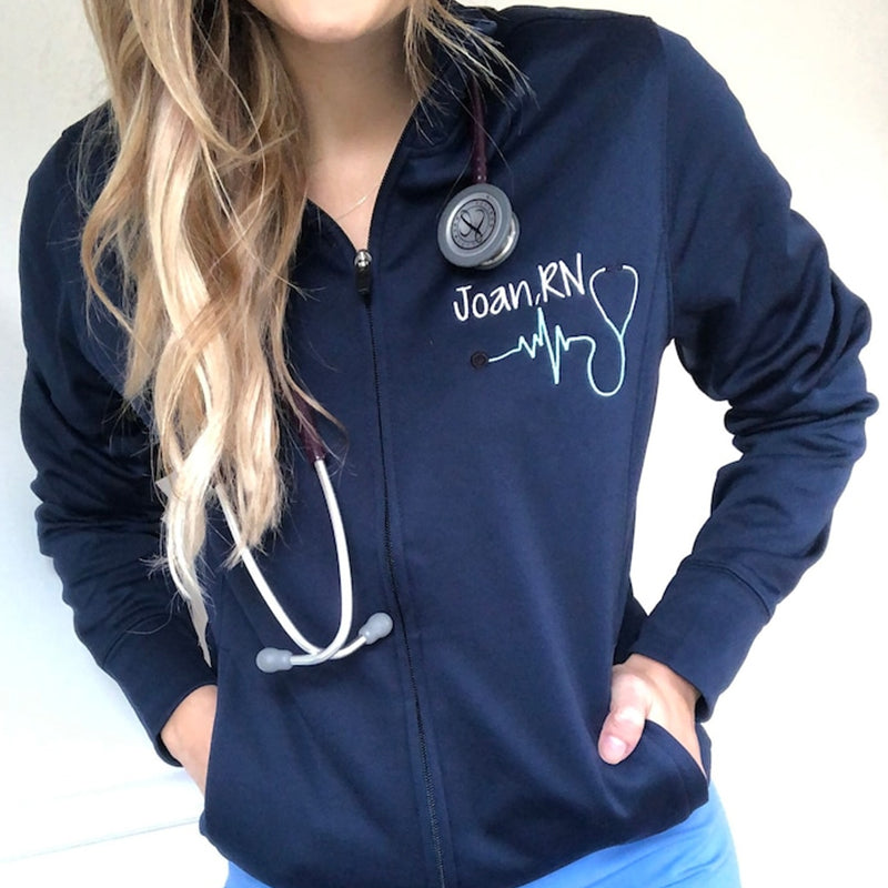 Monogrammed Nurse Full Zippered Jacket Sweatshirt