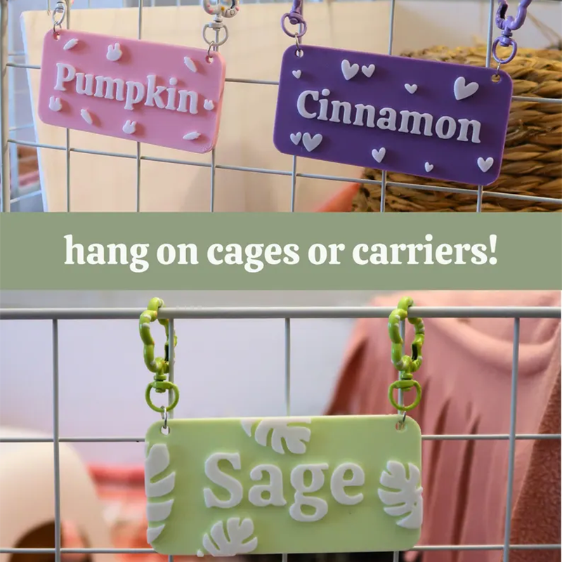 Custom Small Pet Cage Name Tag For Guinea Pigs, Rabbits, Hamsters