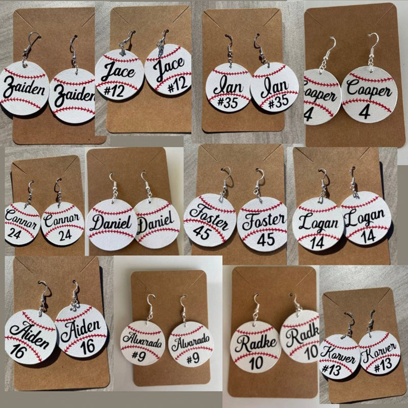 Baseball personalized name earrings, player name and number earrings