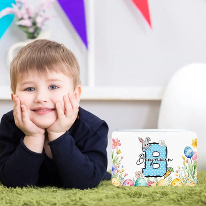 Personalized Cute Easter Bunny Carrot Initial Food-grade Biscuit Tin Storage Box