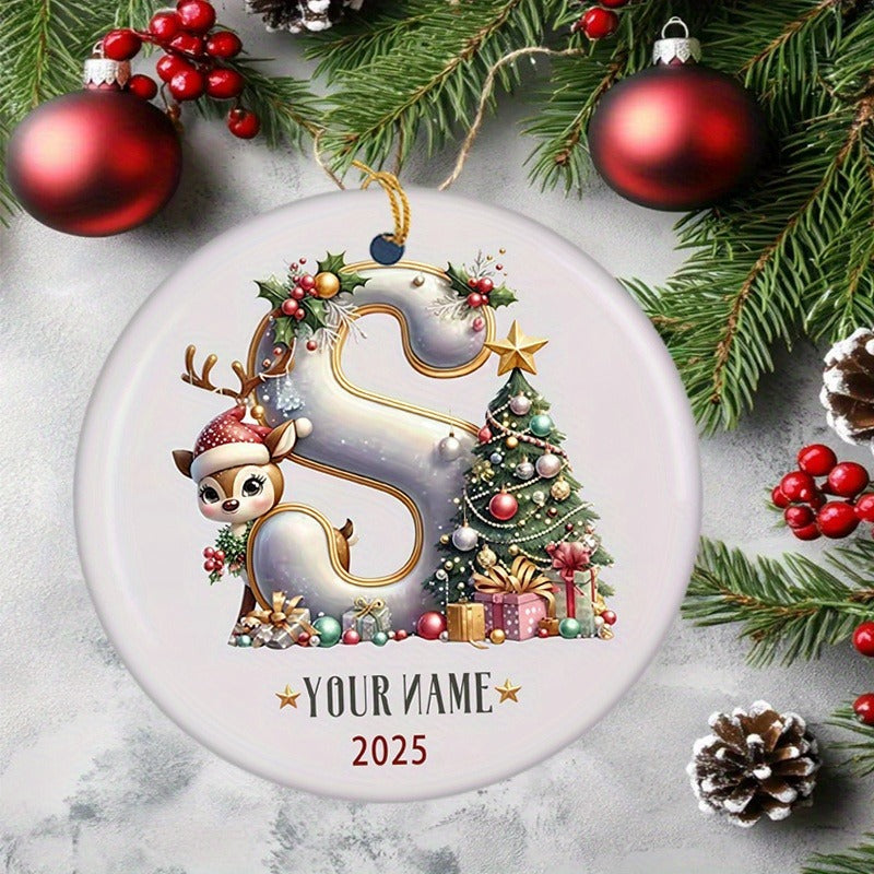 Personalized 2025 Christmas Letter  Ceramic Hanging Ornament