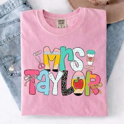 Personalized Teacher Shirt, Custom Name Teacher Tee, Mrs Teacher Shirt