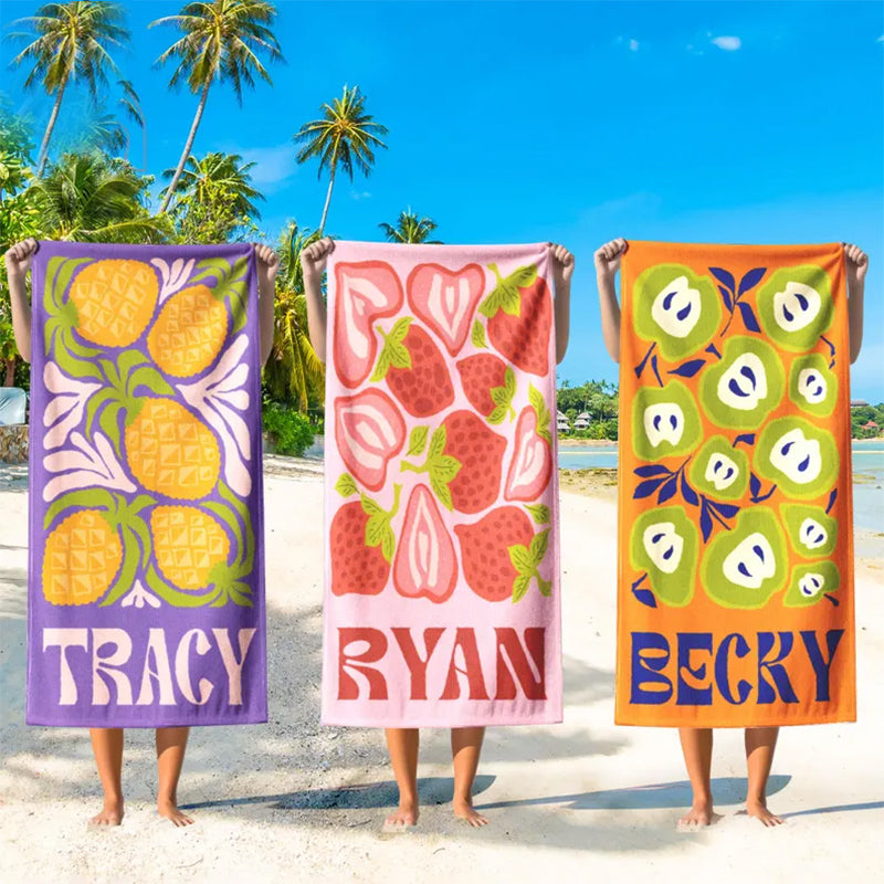 Personalized Retro Beach Towel with Name,Groovy Vibes Beach,Retro Floral Towel