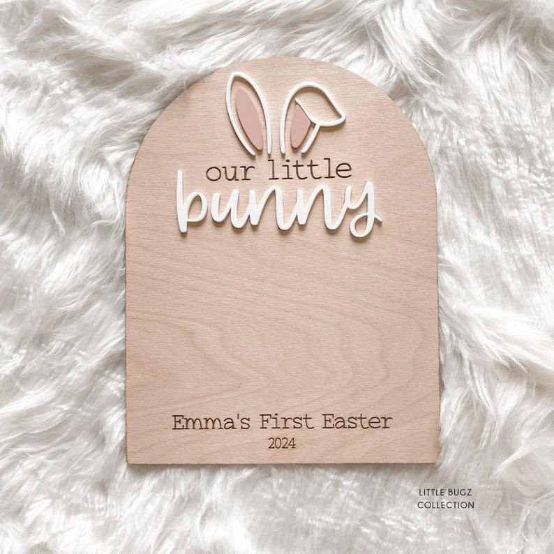 our little bunny easter sign, baby's first easter sign, baby footprint keepsake,