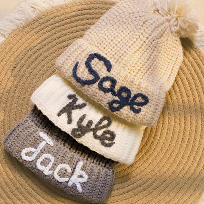 Custom Name Kid's Winter Hat, Handmade Embroidered Baby Hat, Personalized Baby Beanie, Knit Toddler Beanie