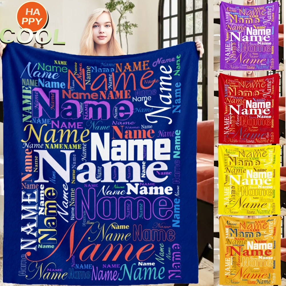 Personalized Custom Name/Text Blue Flannel Blanket