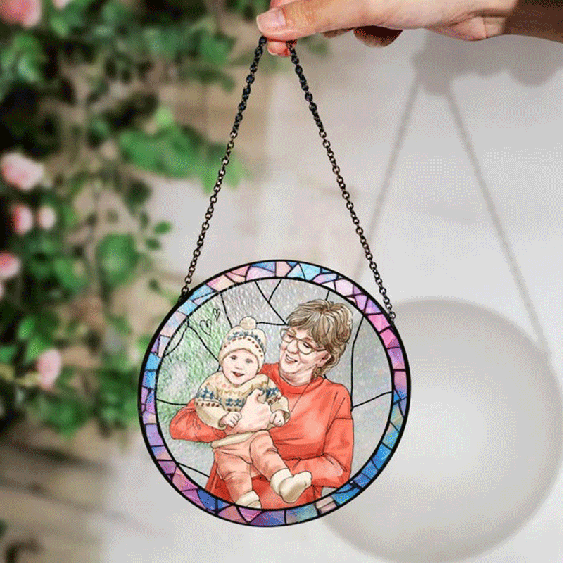Personalized Grandma And Grandkids Portrait Stained Glass