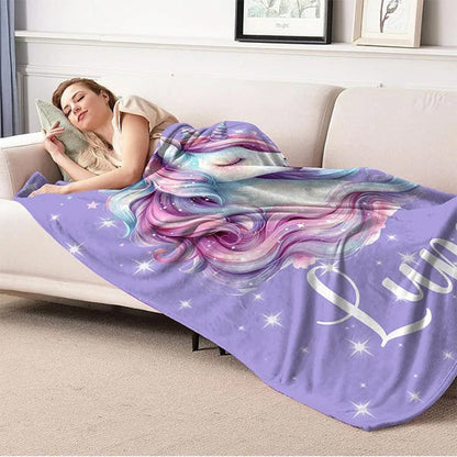 Personalized Fantasy Unicorn Soft Throw Blanket