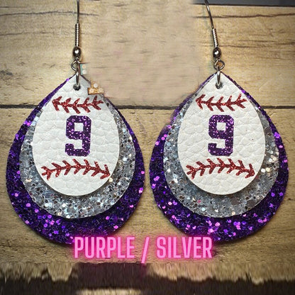 Custom Triple Layer Baseball Jersey Number Earrings