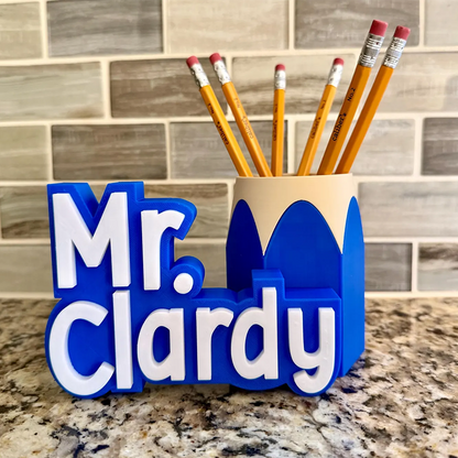 Teacher Desk Name Plate; Custom Pencil/Pen Cup and Name Stand; Personalized Gift