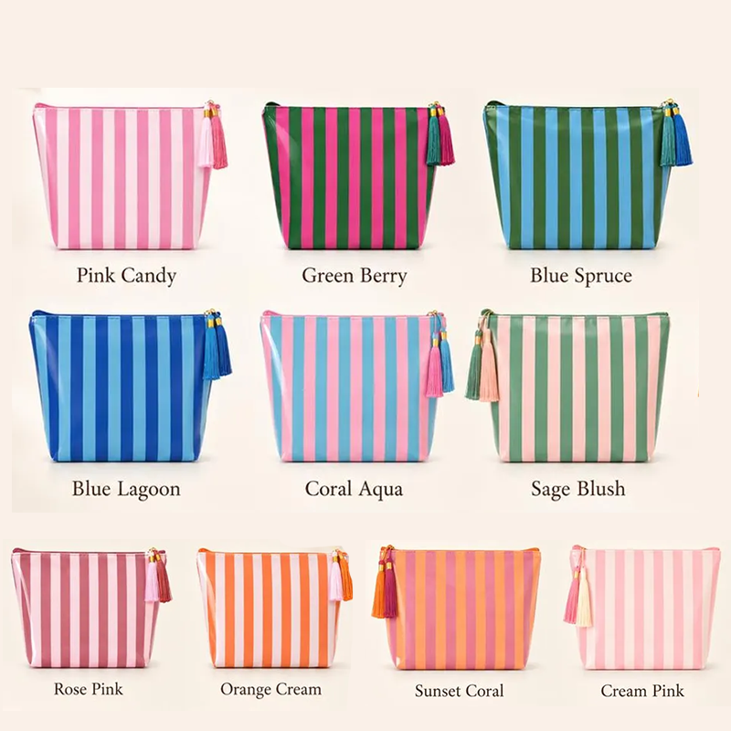 Personalized Travel Makeup Bag, Waterproof Striped Cosmetic Pouch