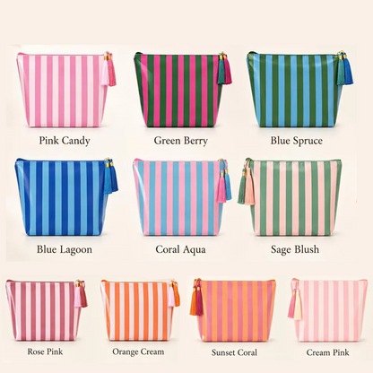 Personalized Travel Makeup Bag, Waterproof Striped Cosmetic Pouch