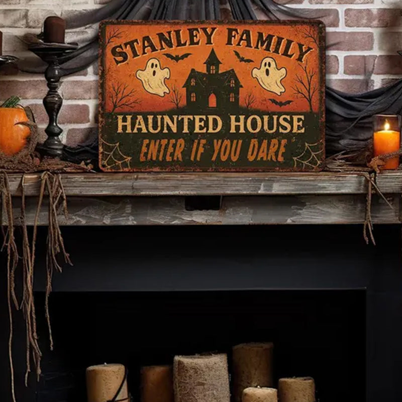 Custom Halloween Haunted House Metal Sign