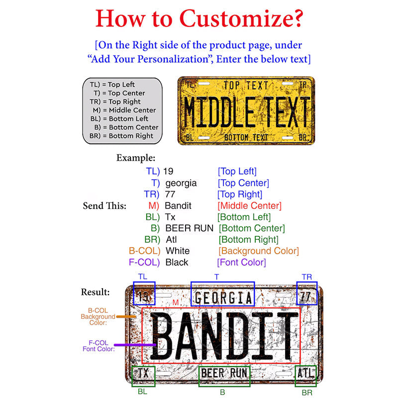 Customized Any Style License plate Any Color Any Text Design