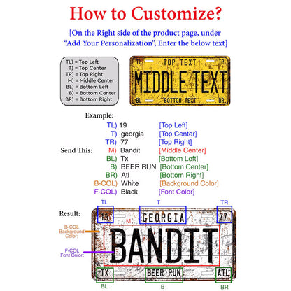 Customized Any Style License plate Any Color Any Text Design