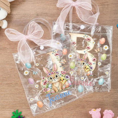 Personalized Pink Bow Ribbon Colorful Easter Eggs Gift Bag