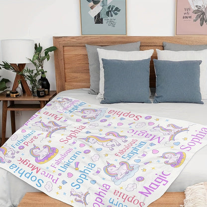 Personalized Pink Unicorn Flannel Fleece Blanket