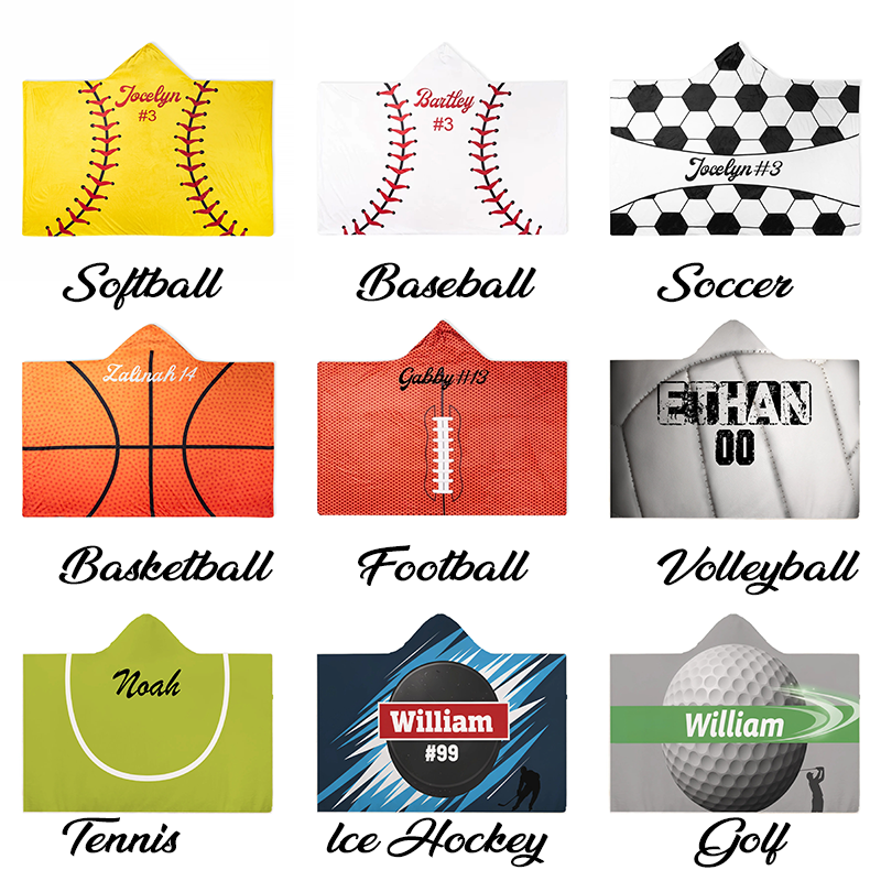 Hooded Fleece Blanket - Softball  Football Basketball Baseball Soccer