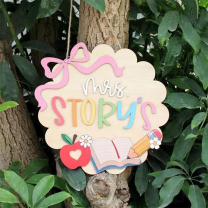 Personalized 3D Teacher Door Hanger, Custom Grade Teacher Name Sign