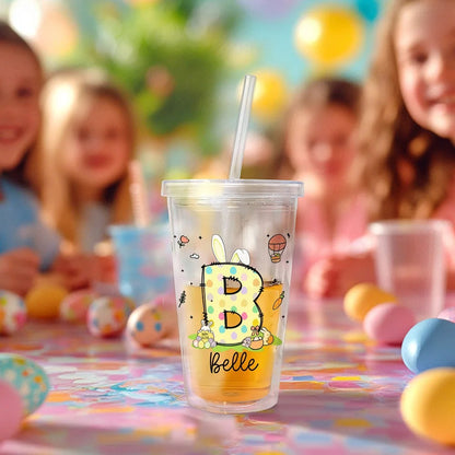 Personalized Cute Bunny 16 oz Easter Straw Water Bottle with Nam