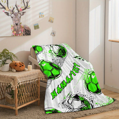 Personalized Soccer Theme Blanket, Custom Name Green Football Print