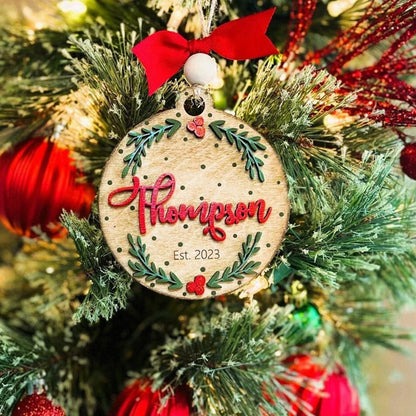 Personalized Farmhouse Family Name Christmas Ornament