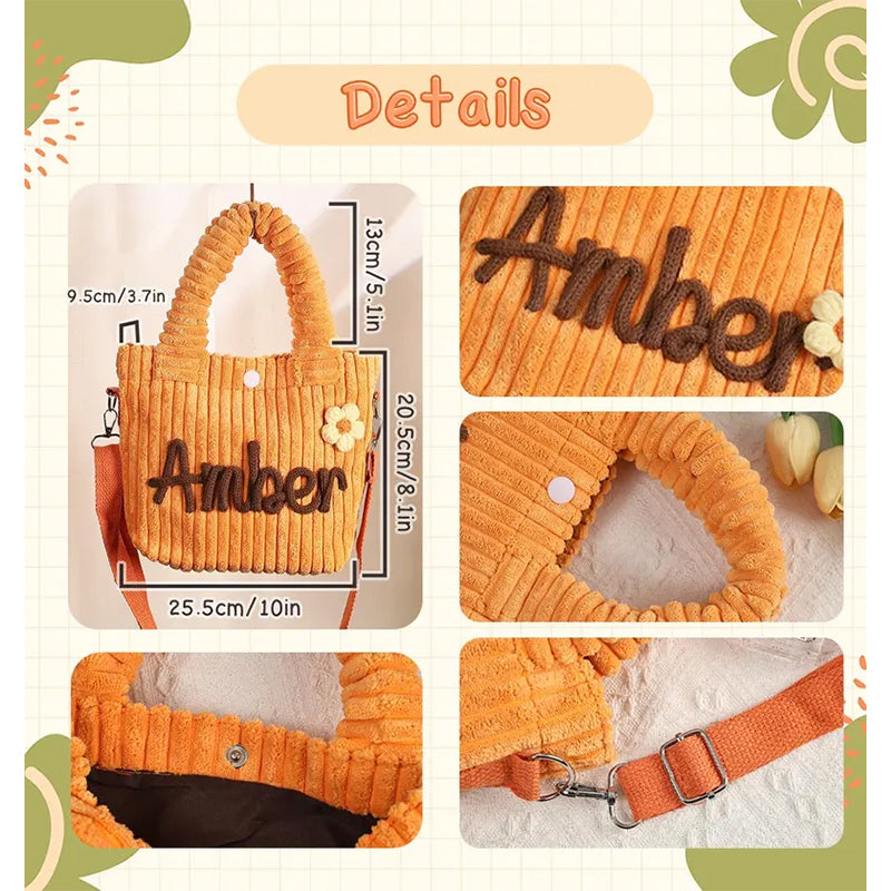 Kids Corduroy Tote Bag, Personalized Toddler Crossbody Bag