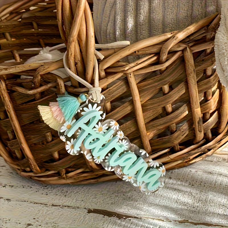Personalized Floral Keychain for Women - Custom Name in Pastel Pink, Mint, Green, Lavender