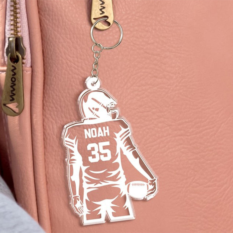 Custom Football Keychain, Football Player Key Chain with Name and Jerrsey Number