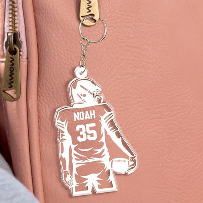 Custom Football Keychain, Football Player Key Chain with Name and Jerrsey Number