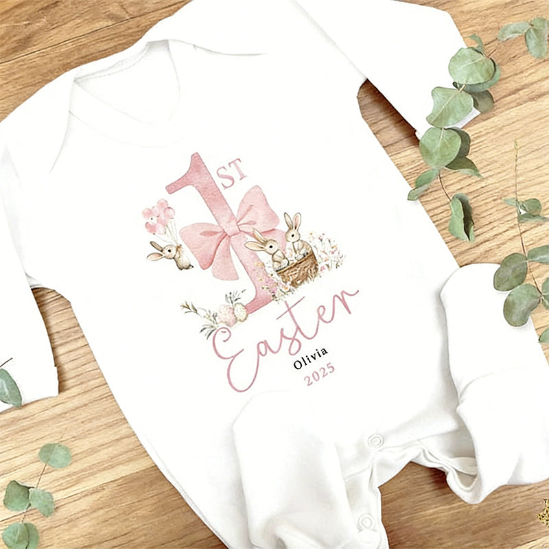 Personalized 1st Easter Sleepsuit: Cotton Baby Grow