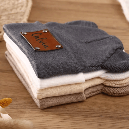 Personalized Baby Beanie with Bear Ears, Custom Beanie with Name Patch