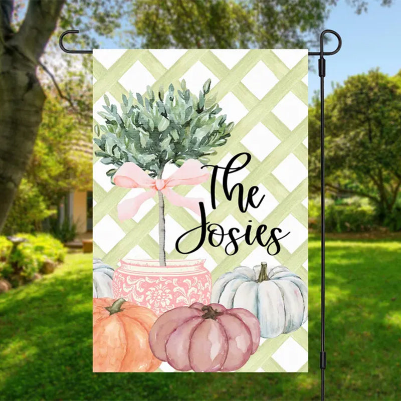 Personalized Garden Flag Fall Topiary Pumpkin Decor Yard Art Monogram Garden Flag