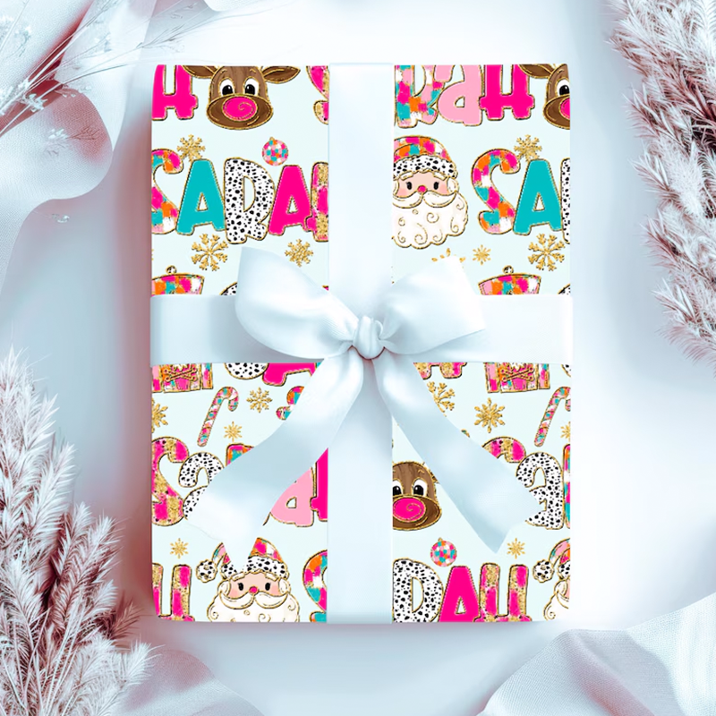 Personalized Wrapping Paper Pink Christmas Gift Wrap with Name Custom