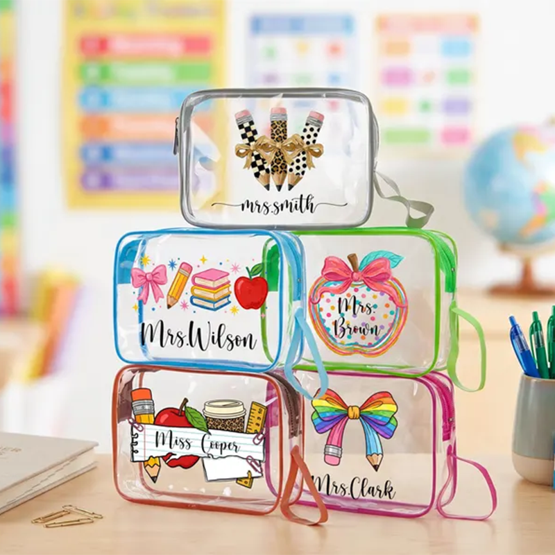Personalized Teacher Gift Bag Custom Teacher Name Pouch PVC Makeup Bag