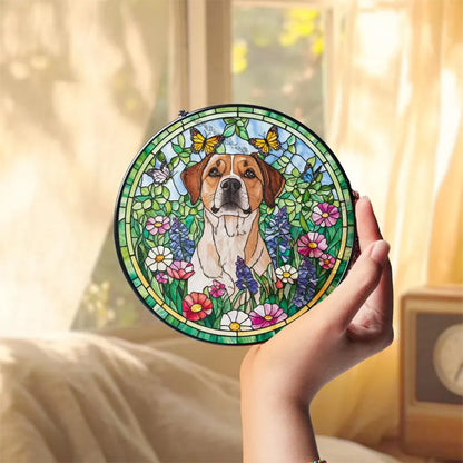 Custom Pet Portrait Stained Glass Suncatcher, Stained Glass Dog Memorial
