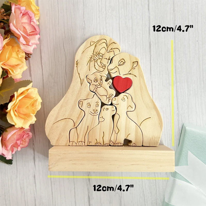 Custom Wooden Lion Family Puzzle-Engraved Family Name Puzzle