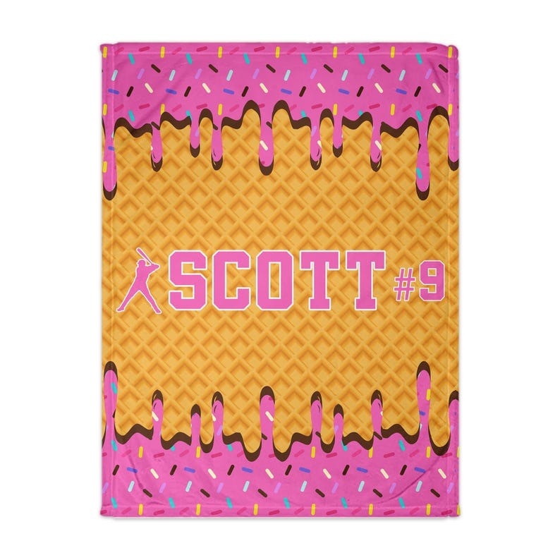 Personalized Baseball Blanket, Custom Ice Cream Drip Throw