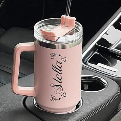 40 Oz Tumbler With Handle And Straw,Custom Stainless Steel Insulated Tumbler With Name