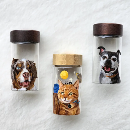 Hand Painted Pet Portrait Fur Keepsake, Custom Pet Hair Memorial Jar