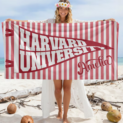 Personalized College Pennant Beach Towel, School Banner School Spirit Beach Towel