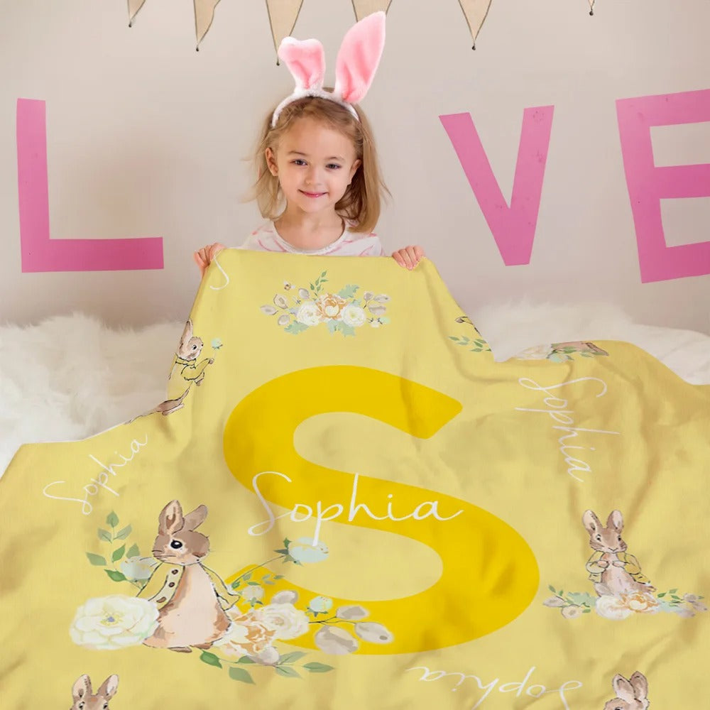 Personalize Cute Bunny Peter Rabbit Soft Throw Blanket Easter Gift for Kids