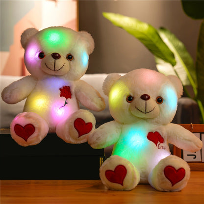 LED Bear Plush with Heart & Rose - Soft Cuddly Stuffed Animal