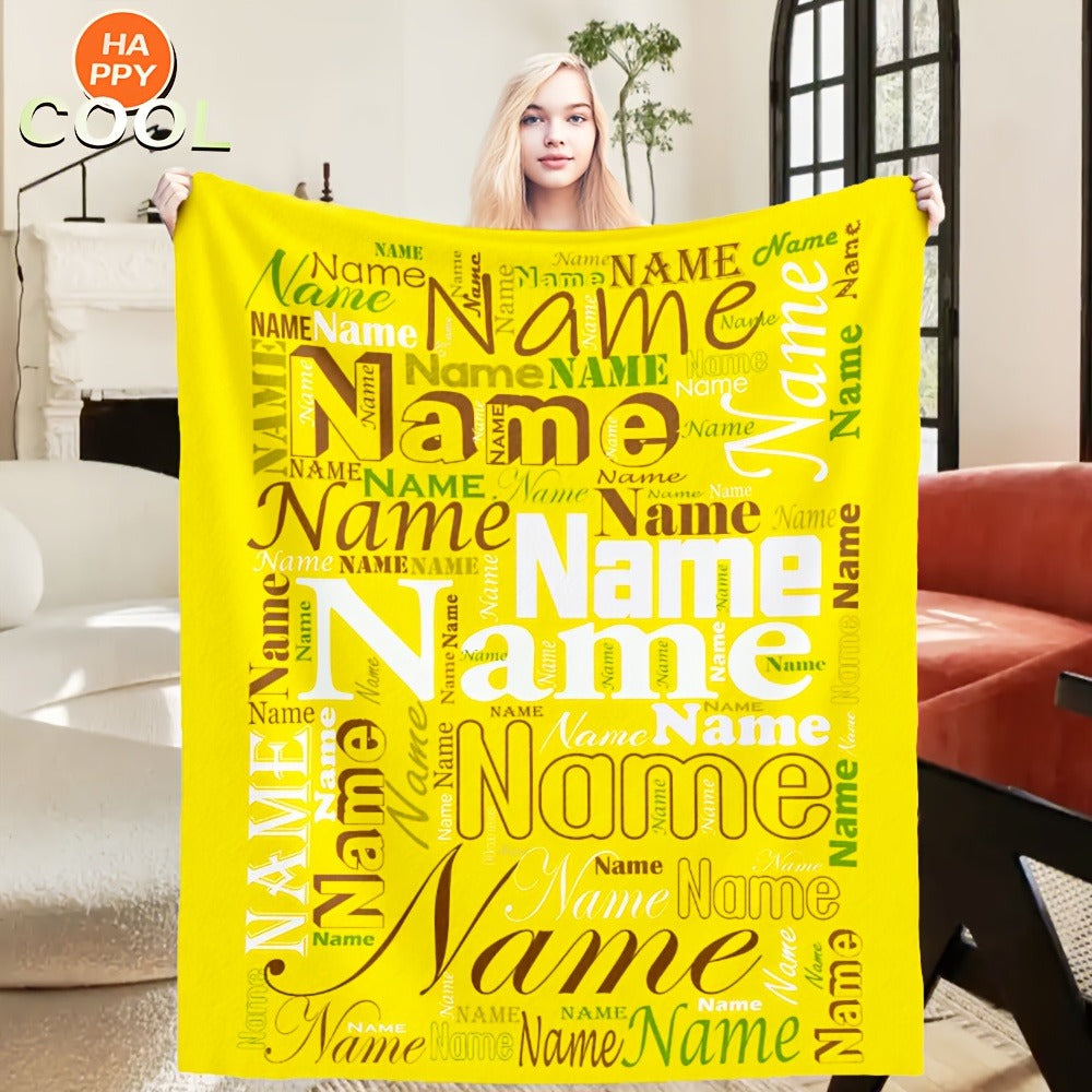 Personalized Custom Name/Text Blue Flannel Blanket